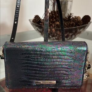 Brahmin Minuette Crossbody Wallet Bag Multi Symphonic Green Metallic Leather